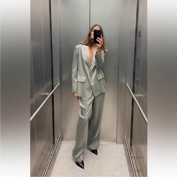 Zara Jackets & Blazers - ZARA 2 PIECES MATCHING SET METALLIC JACKET AND METALLIC PANTS